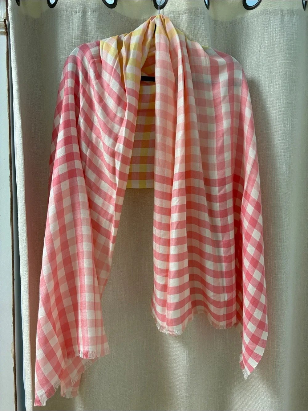 Talbots Hombre Pink and Yellow Checked Scarf